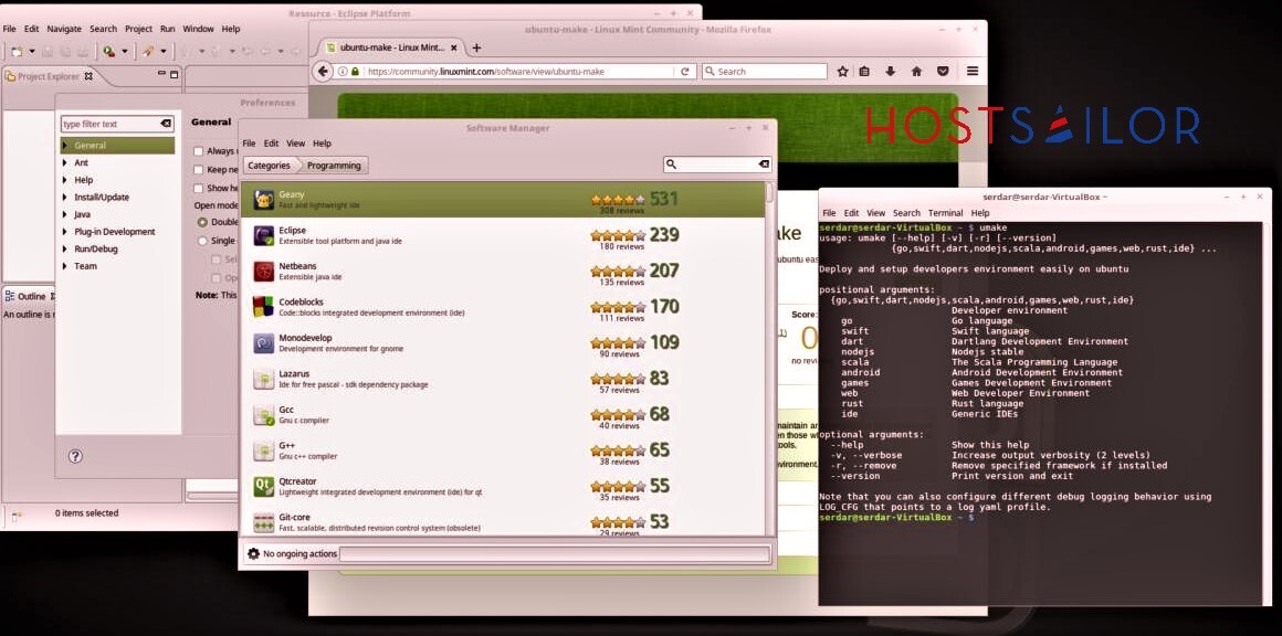 يتبع اختيار البرامج في مستودعات Mint عن كثب ما هو متاح في Ubuntu. يمكنك أيضًا استخدام Ubuntu Make لتثبيت حزم وأدوات التطوير للغاتك المفضلة. img